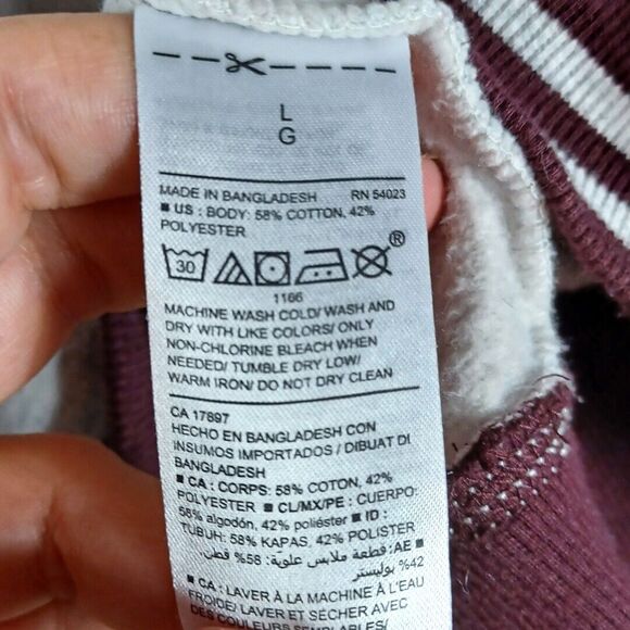 Old Navy Sweatshirt Grey Purple Women’s Sz Large Long Sleeve Striped Cuff & Hem - Picture 9 of 9